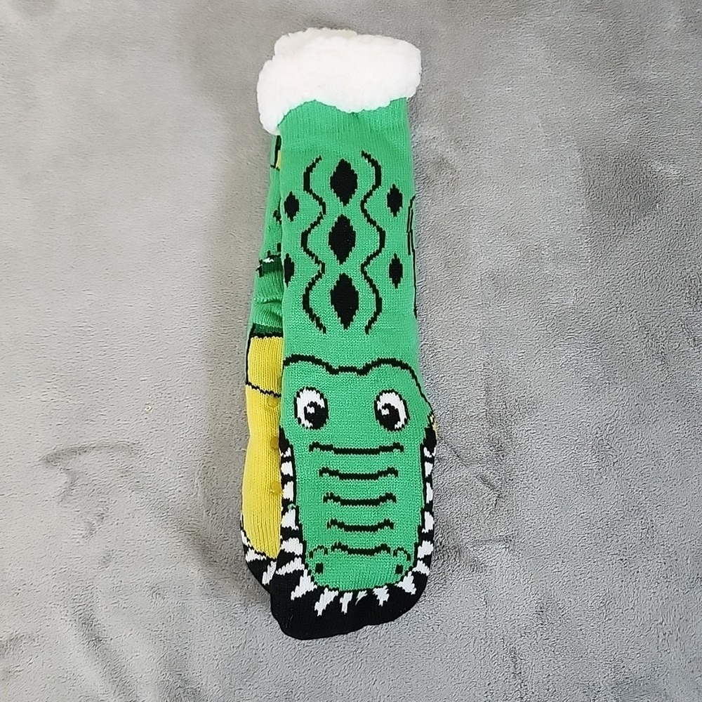 Sweet Home Slipper Socks Mens O/S Green Crocodile Soft Cozy Fleece-Line Winter